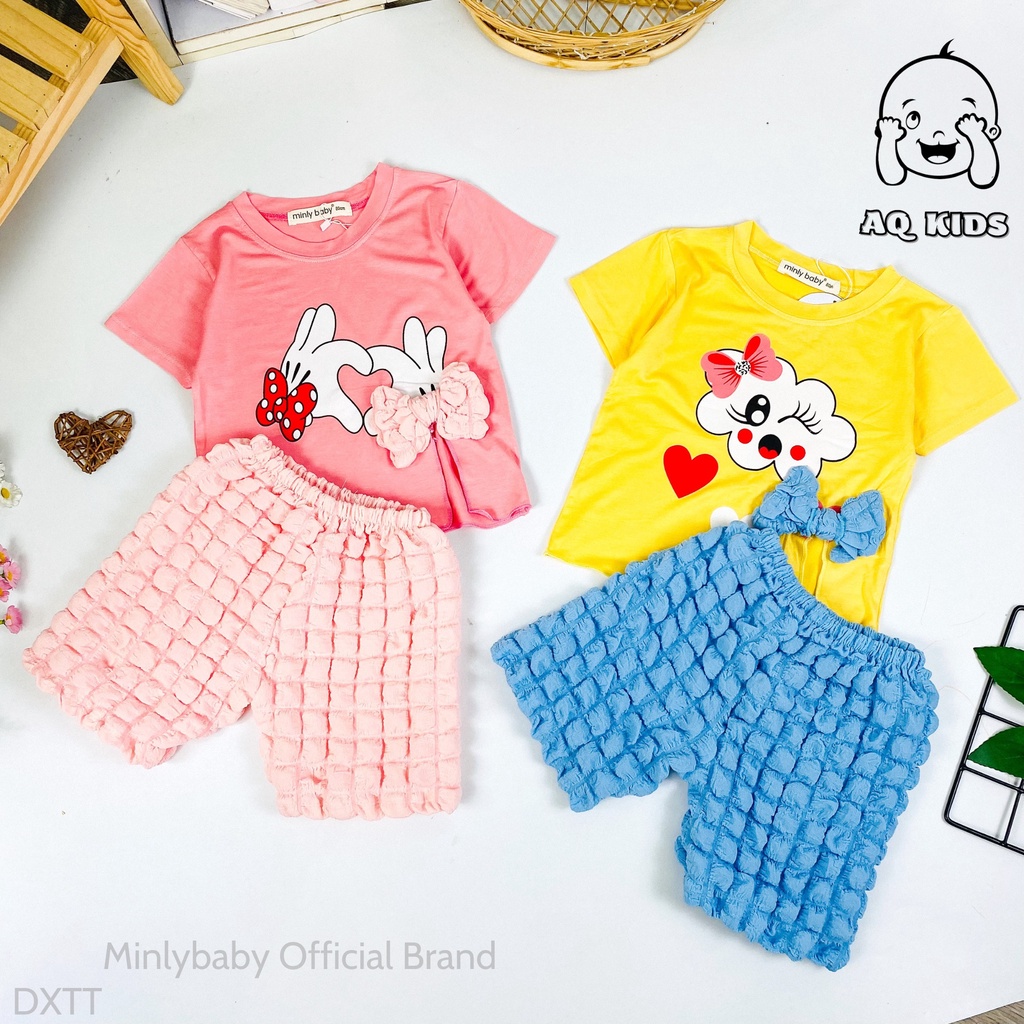 Đồ bộ thời trang bé gái size đại 8-30kg, Áo thun lạnh + quần đũi xốp thời trang chính hãng Minlybaby BLDX7