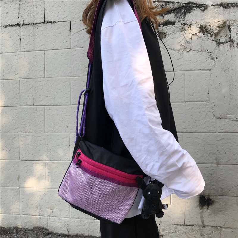 Túi Đeo Chéo Phối Lưới Phong Cách Retro Đường Phố