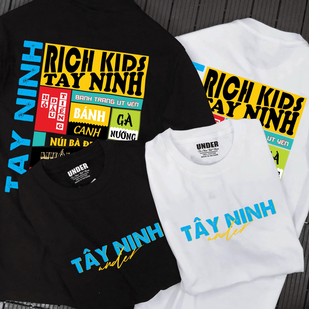 Áo Thun Tây Ninh, Đẳng Cấp Chính Hiệu Rich Kids, Áo Phông Tây Ninh 100% Cotton Màu Trắng - Màu Đen In Logo