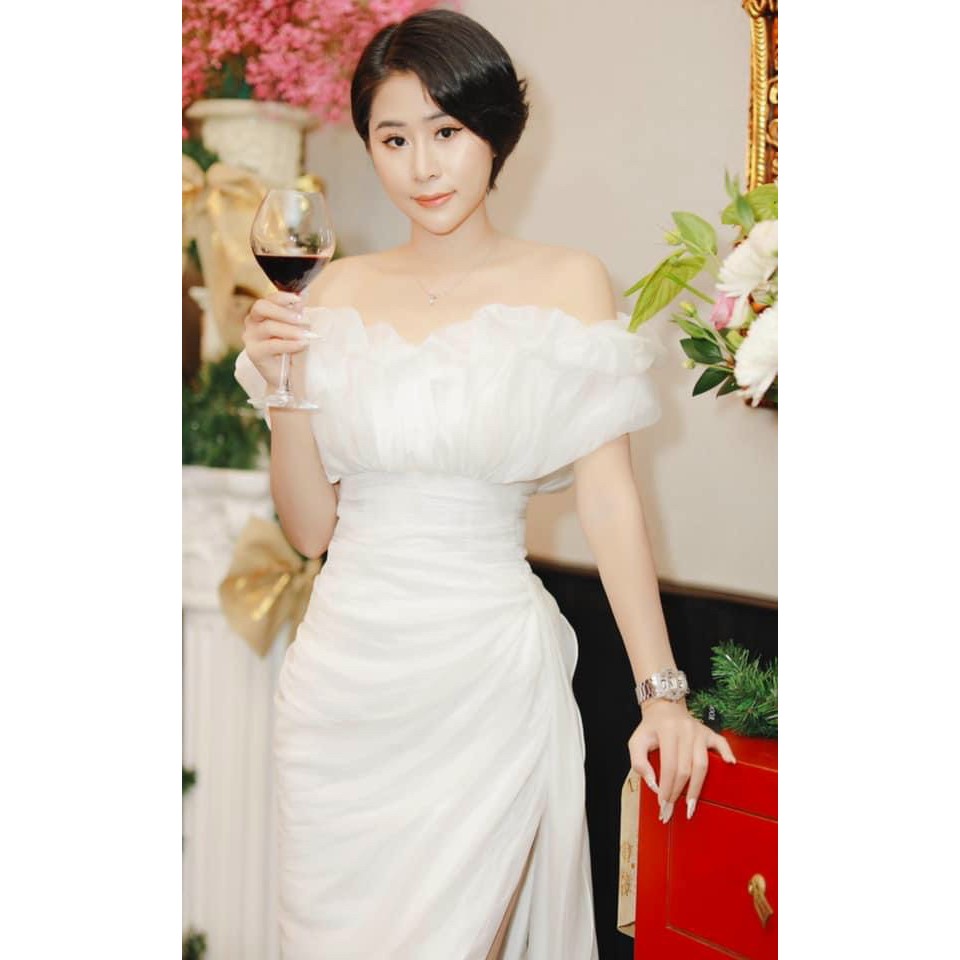 [video thật] Đầm trắng đi tiệc chất voan cao cấp dáng ôm bẹt vai tạo điểm nhấn freesize kimhoa77 | BigBuy360 - bigbuy360.vn