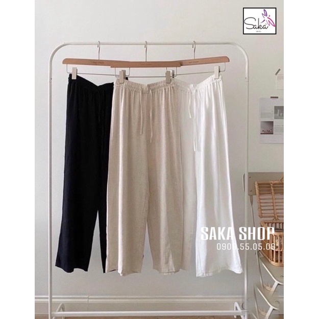 Quần nữ suông dài vải đũi nơ lưng thun nhiều màu nhiều size