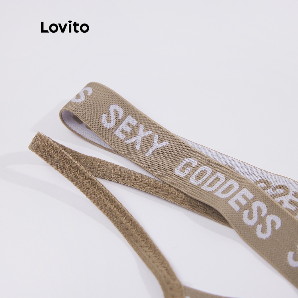 Quần lót lọt khe Lovito thoáng khí mát mẻ dây bắt chéo họa tiết chữ quyến rũ L18X692 (Màu đen / nâu)