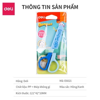 Kéo cắt giấy thủ công cho bé Deli có nắp bảo vệ - 6021 - màu Hồng / Xanh - văn phòng phẩm - HOKAMI STORE