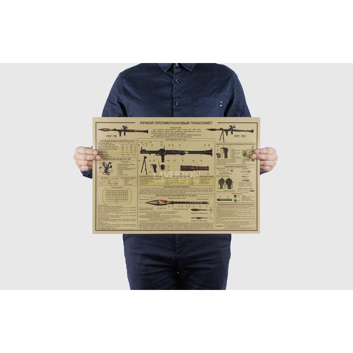 Poster dán tường trang trí hình tên lửa RPG-7D1 51x36cm