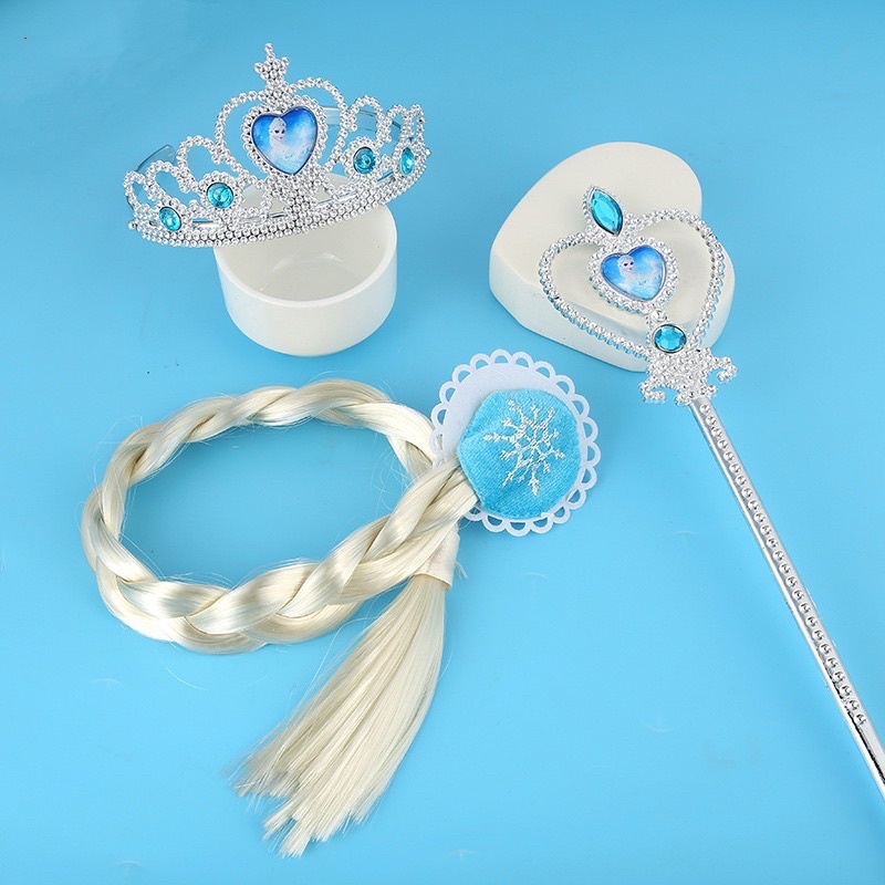 Bộ 3 món Phụ kiện hóa trang ELSA cho bé (VƯƠNG MIỆNG+GẬY THẦN+ tóc giả)