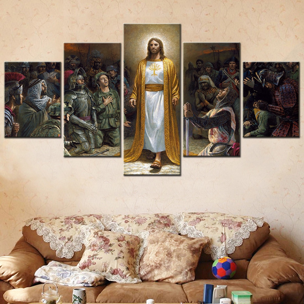 Set 5 Tranh Vải Bạt Treo Tường In Hình Chúa Jesus Hiện Đại Trang Trí Nhà Cửa