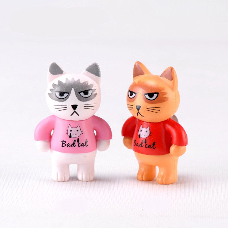 Combo 02 mô hình mèo mặt ngầu trang trí móc khóa, tiểu cảnh, terrarium, DIY