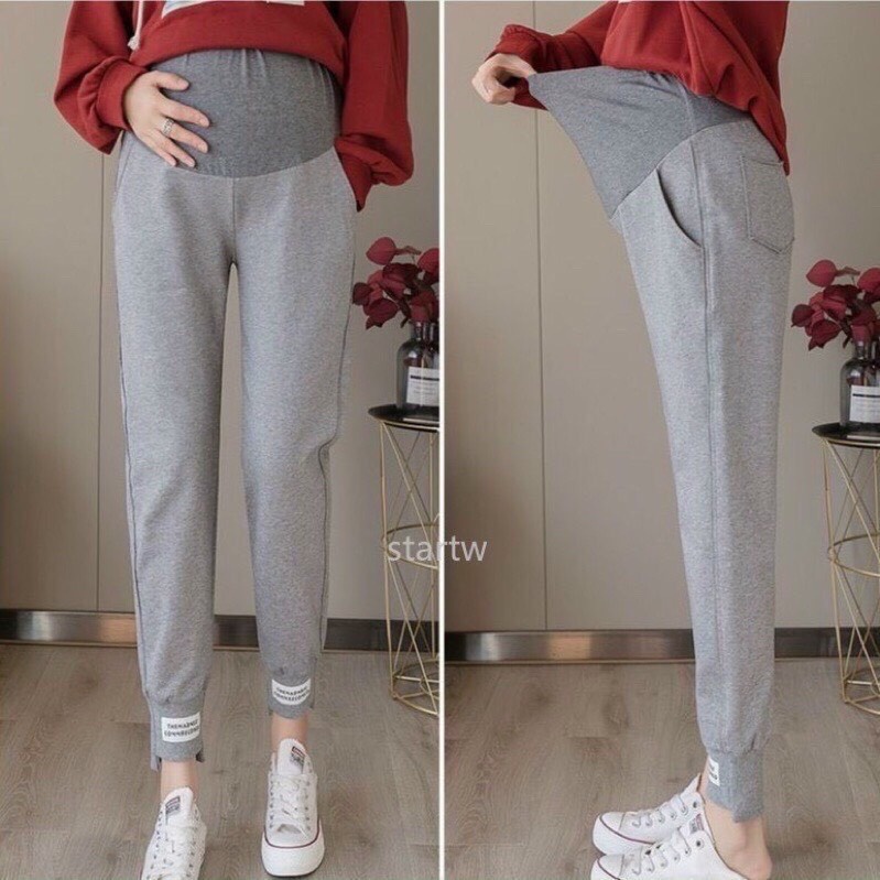 Quần bầu thể thao có CHUN CHỈNH đẹp giá rẻ chất nỉ ấm áp cho mẹ bầu mặc nhà đi dạo trong mùa đông Q14