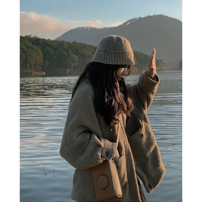 Áo Style hàn quốc 🌸Áo Lông Form Rộng Dáng Ngắn Nút Cài Sang Trọng Màu Be Ullzang 🌸