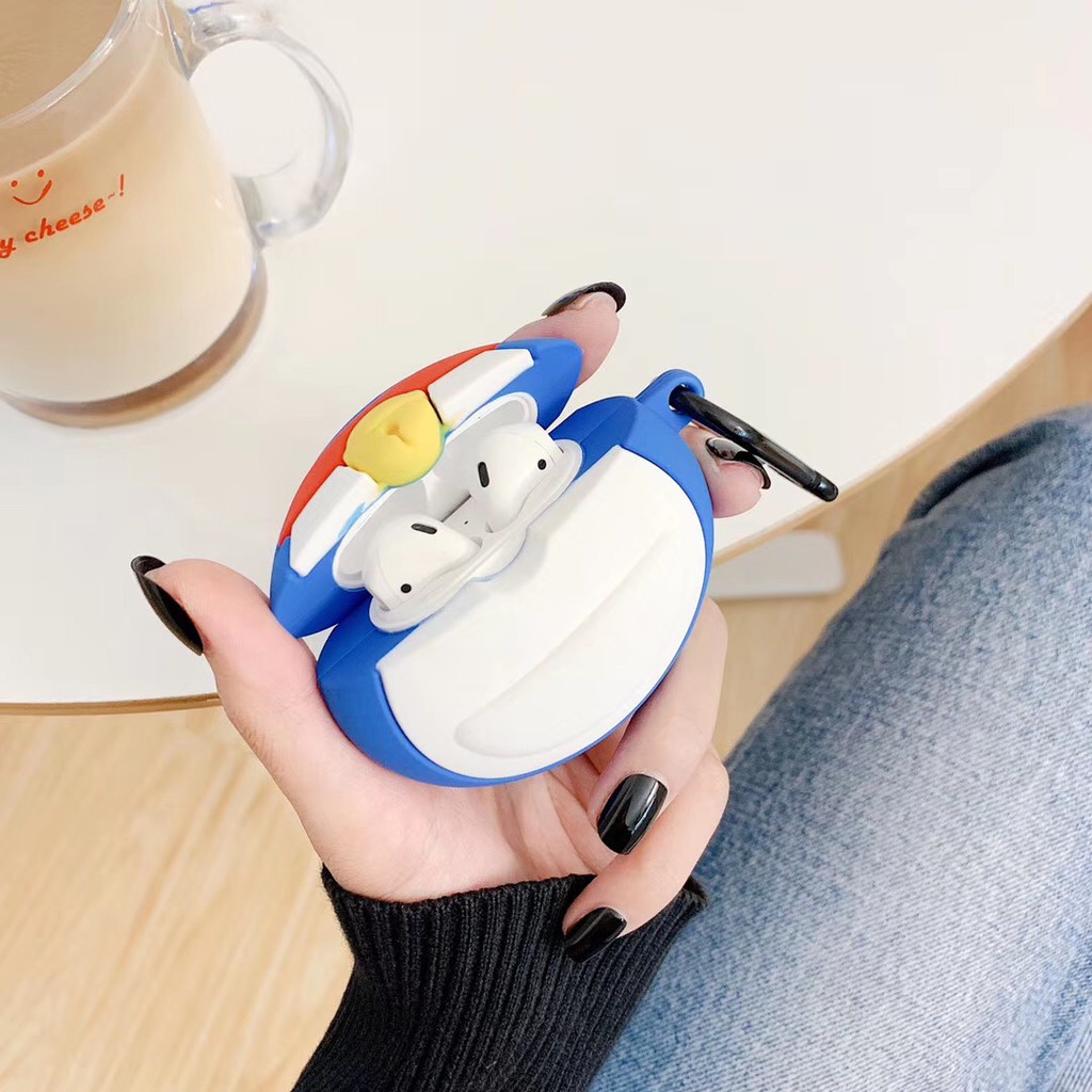 Doraemon Vỏ Bảo Vệ Hộp Đựng Tai Nghe Airpods 2 Hình Doremon 3d Có Móc Khóa Chống Thất Lạc