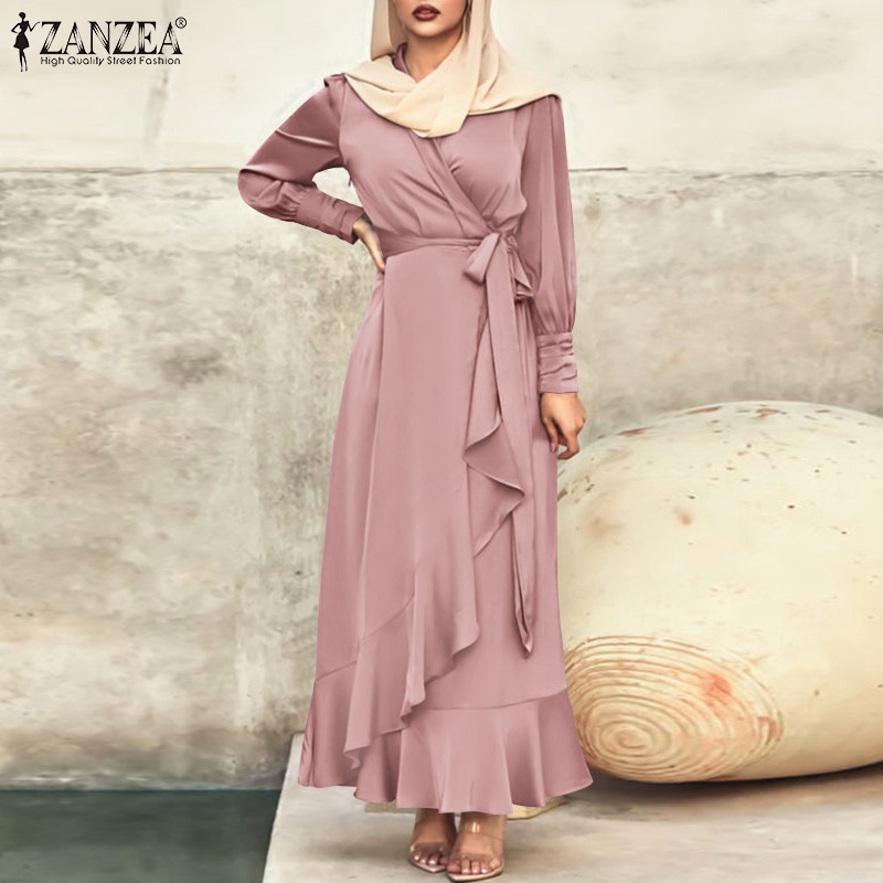 Đầm Zanzea dáng dài kiểu tay dài phối viền bèo nữ tính