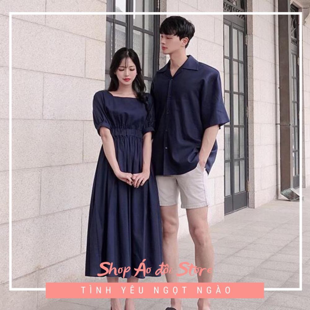 Bộ áo váy sơ mi cặp cao cấp, đồ đôi nam nữ  dễ thương, chất đẹp để chụp hình cưới, đi du lịch