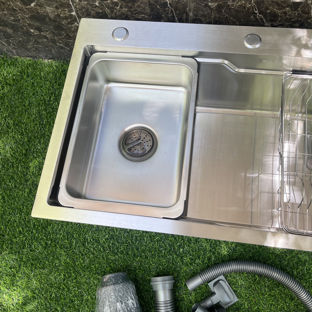 Chậu rửa chén 1 hố kích thước 78x46cm inox sus304 full phụ kiện