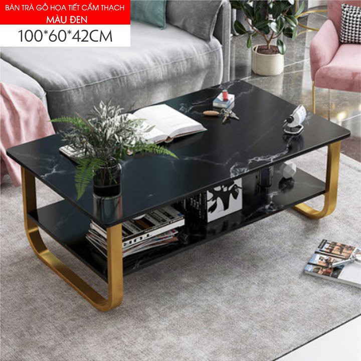 ( HOT) Bàn trà sofa, bàn trà phòng khách bằng gỗ hoa văn đá cẩm thạch, kích thước 100x60x41 cm)