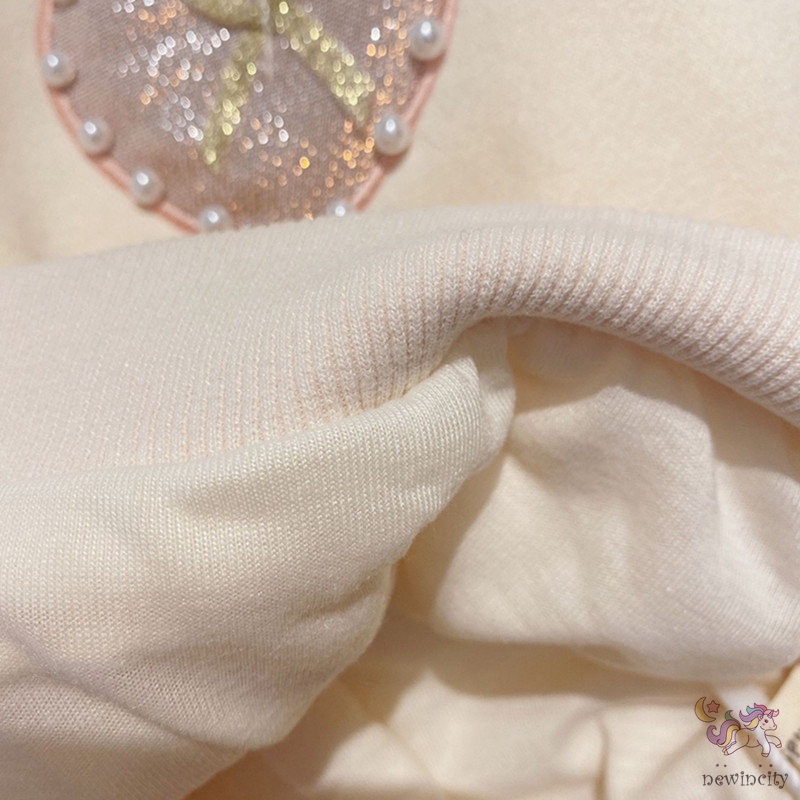 Áo sweater tay dài phối bèo đính ngọc trai giả thời trang Hàn Quốc đáng yêu cho bé gái