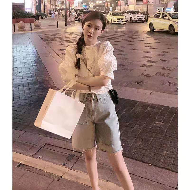 Áo tay ngắn thời trang mùa hè phong cách Retro 2021 cho nữ