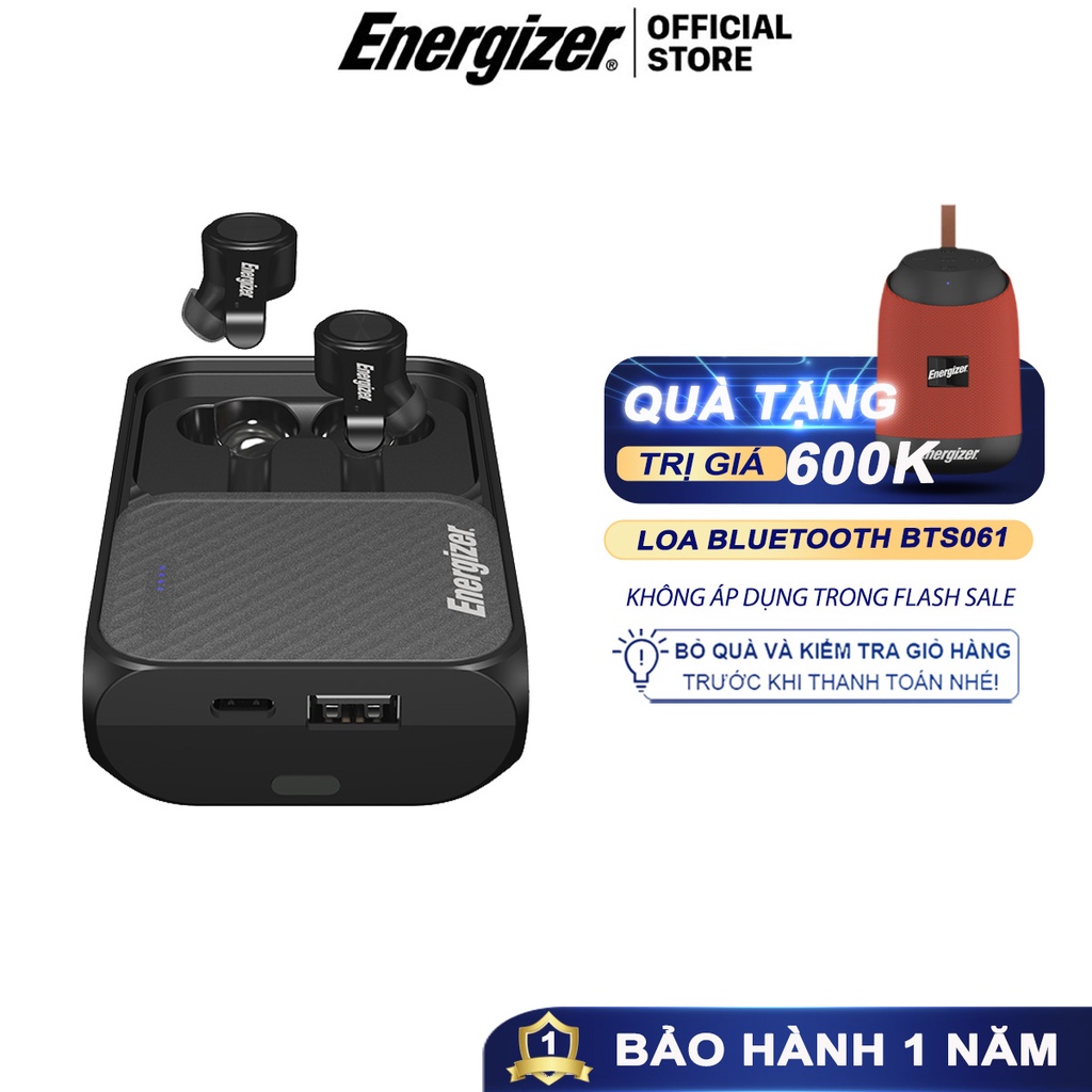 Tai nghe True Wireless Stereo Energizer UB5001, sạc dự phòng 5000mAh, bluetooth V5.0, kháng nước IPX5 - Hàng Chính Hãng