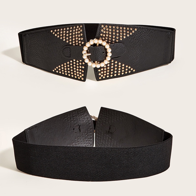 Thắt Lưng Bản Rộng Có Khóa Ngọc Trai Đơn Giản Cho Nữ
