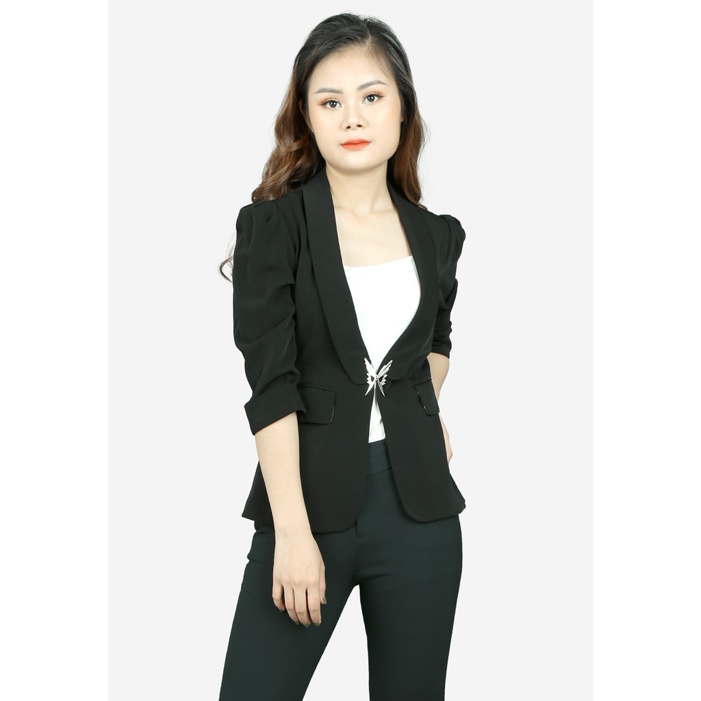 Áo vest đen 1 lớp tay lỡ cổ sam 1 móc cài The One Fashion ADH0701DE