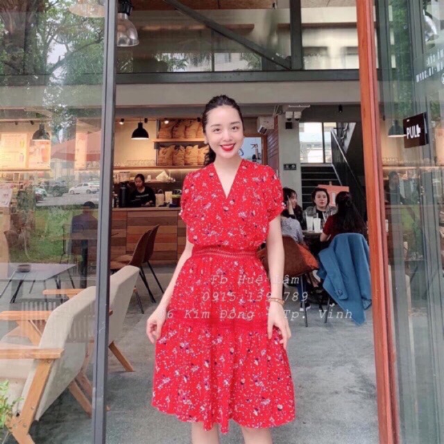 Váy hoa xoè phối eo gân ren( ảnh+video)