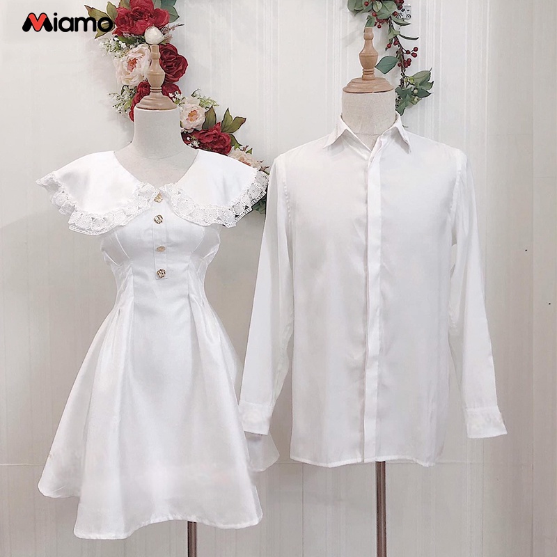 [Freeship] Set đồ đôi áo sơ mi nam - đầm nữ cute thời trang Miamo NB222 (kèm ảnh thật)