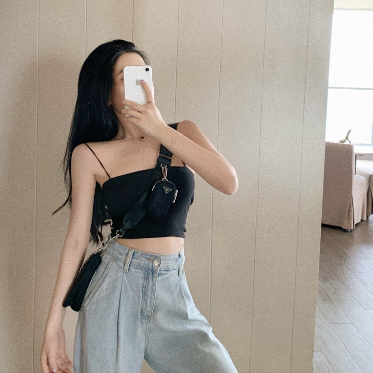 [Mã BMBAU50 giảm 7% đơn 99K] Áo bra hai dây sợi bún croptop CERA-Y màu đen CRA019