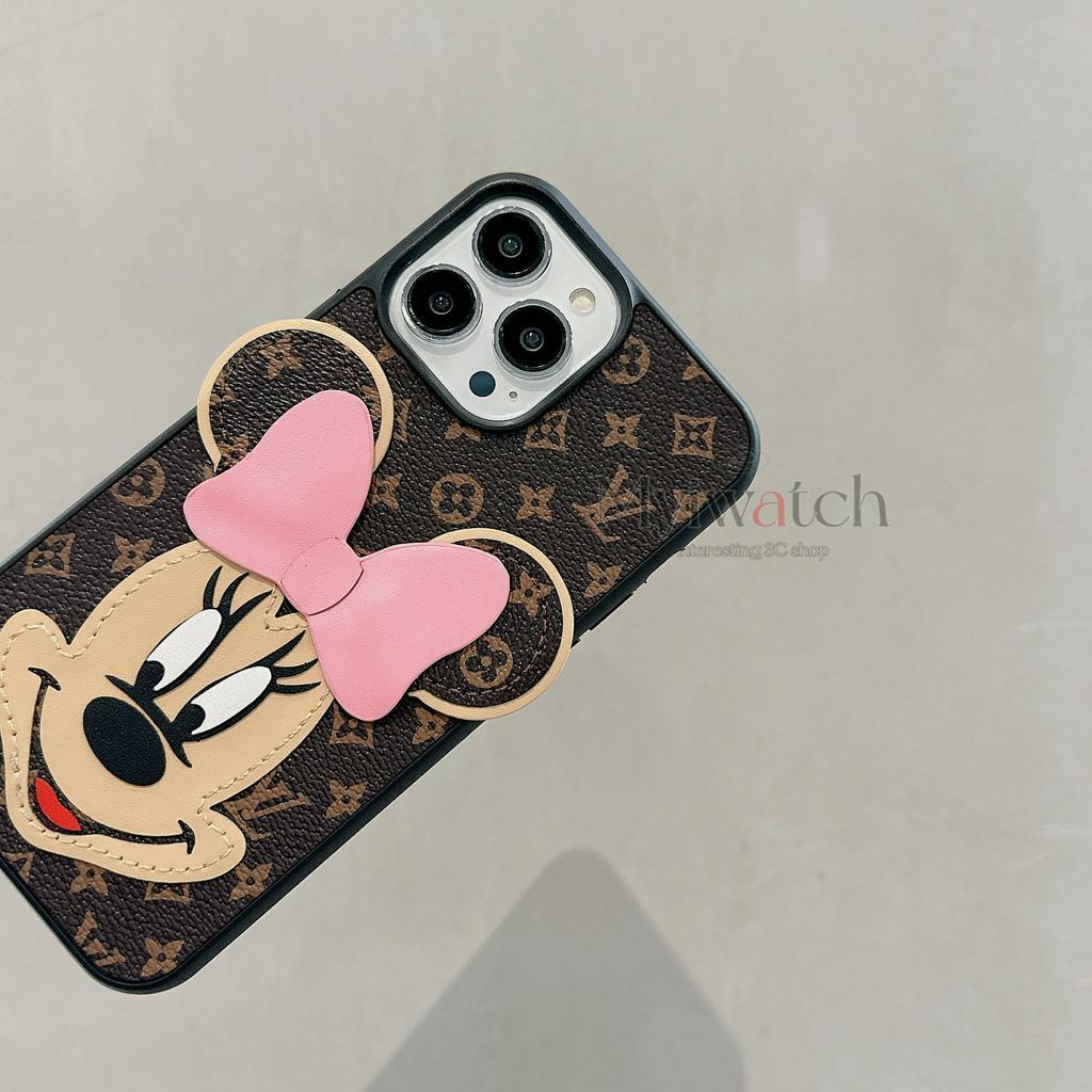 Ốp Điện Thoại Da In Hoạt Hình Mickey Minnie 3D Cho iPhone 14 13 11 12 Pro Max