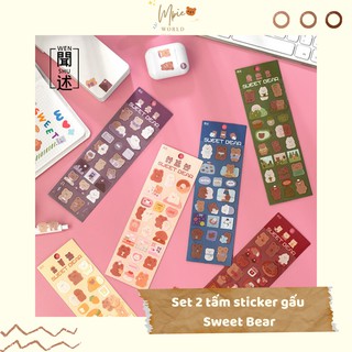 Set 2 tấm sticker gấu Sweet Bear dễ thương trang trí top loader, số tay