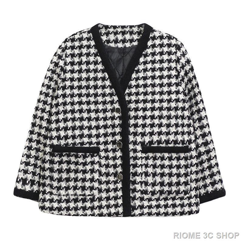 Áo Khoác Len Kẻ Sọc Caro Trắng Đen Thời Trang Cho Nữ | BigBuy360 - bigbuy360.vn