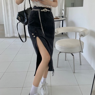 Váy denim xẻ eo cao phong cách Hàn Quốc