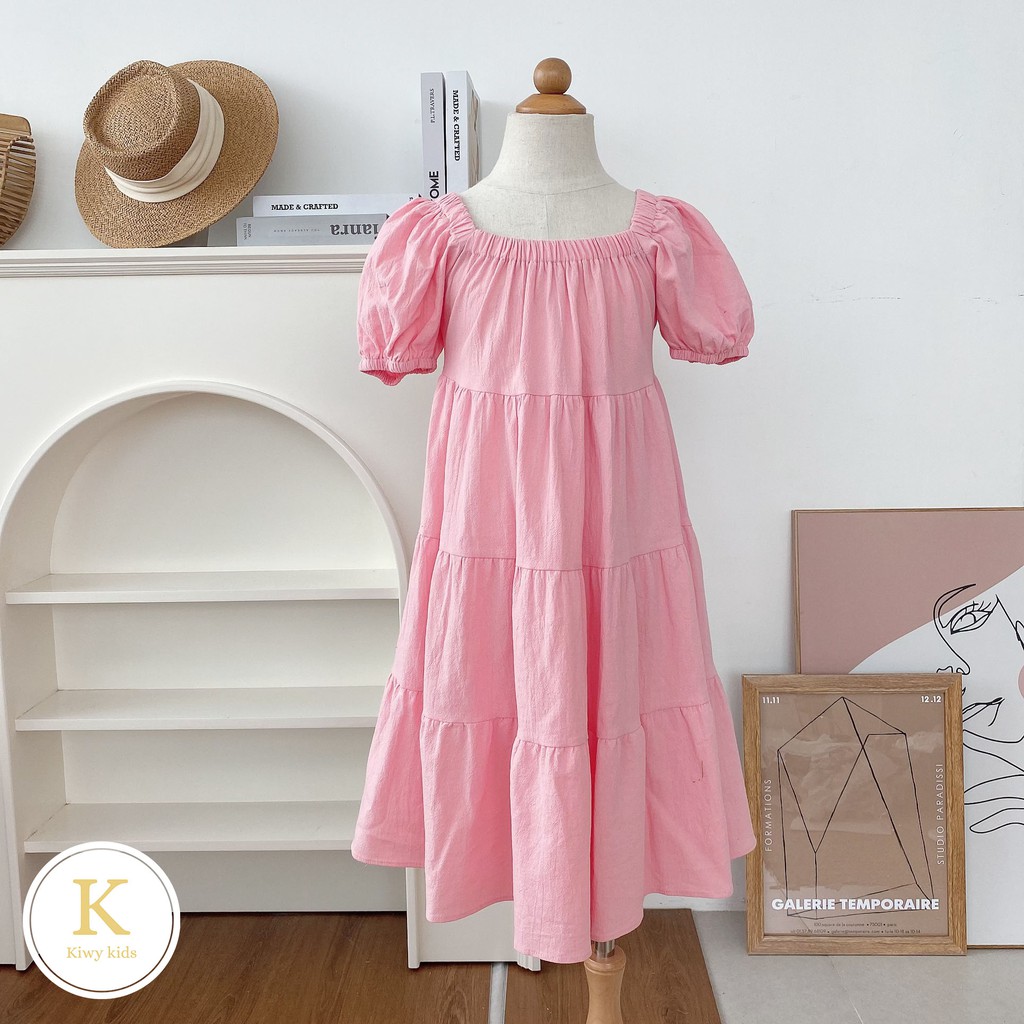 Váy bé gái maxi KIWY KIDS chất linen thô nhăn màu hồng ngọt ngào Kidsh2163 cho bé từ 5 đến 11 tuổi