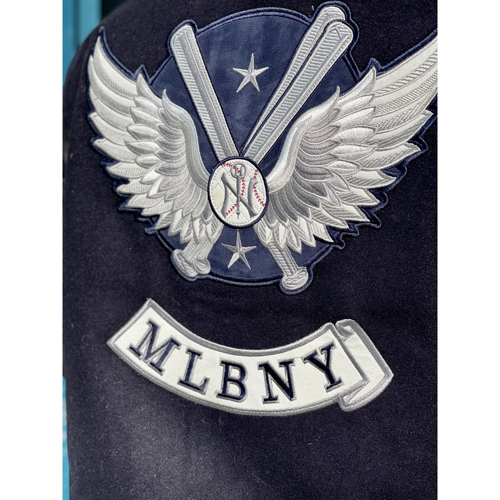 ÁO KHOÁC MLBNY BOMBER TAY DA HINH LOGO - ÁO VARSITY NAM NỮ UNISEX - HÀNG CÓ SẴN