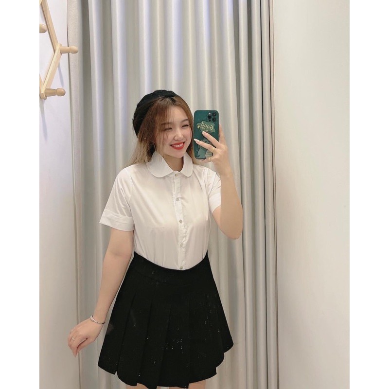 ÁO SƠMI CỔ SEN TAY NGẮN PVN236