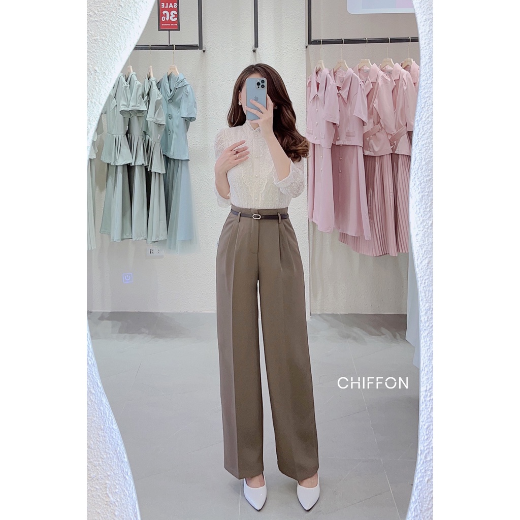 Áo sơ mi ren tay lỡ họa tiết cổ bèo thiết kế by Chiffon