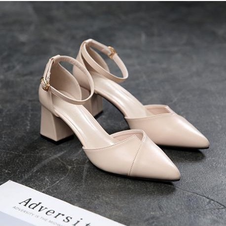 Giày cao gót đế vuông xếp mũi 5 phân phong cách Hàn Quốc a11