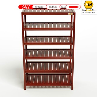 Halinhco- Kệ Giày Dép 6 Tầng Rộng 80cm kệ gỗ cao su dạng lắp ráp tiện lợi
