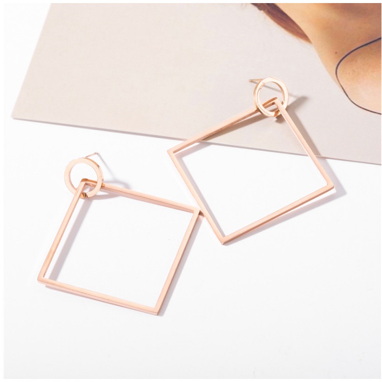 Bông Tai Dự Tiệc Hình Vuông To Titan Ko Han Rỉ TT 4346