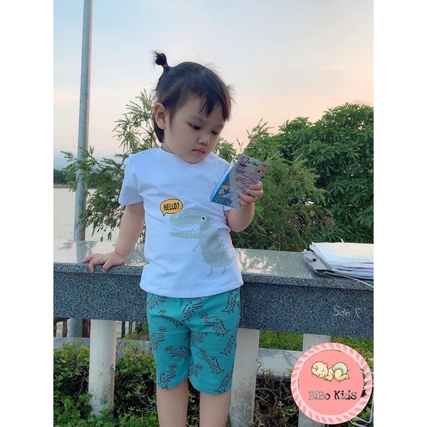 Đồ Bộ Bé Trai, Bé Gái Minky Mom Vải Cotton 100% Họa Tiết Khủng Long Dễ Thương, Bộ Cộc Tay Cho Bé Mặc Nhà Mùa Hè