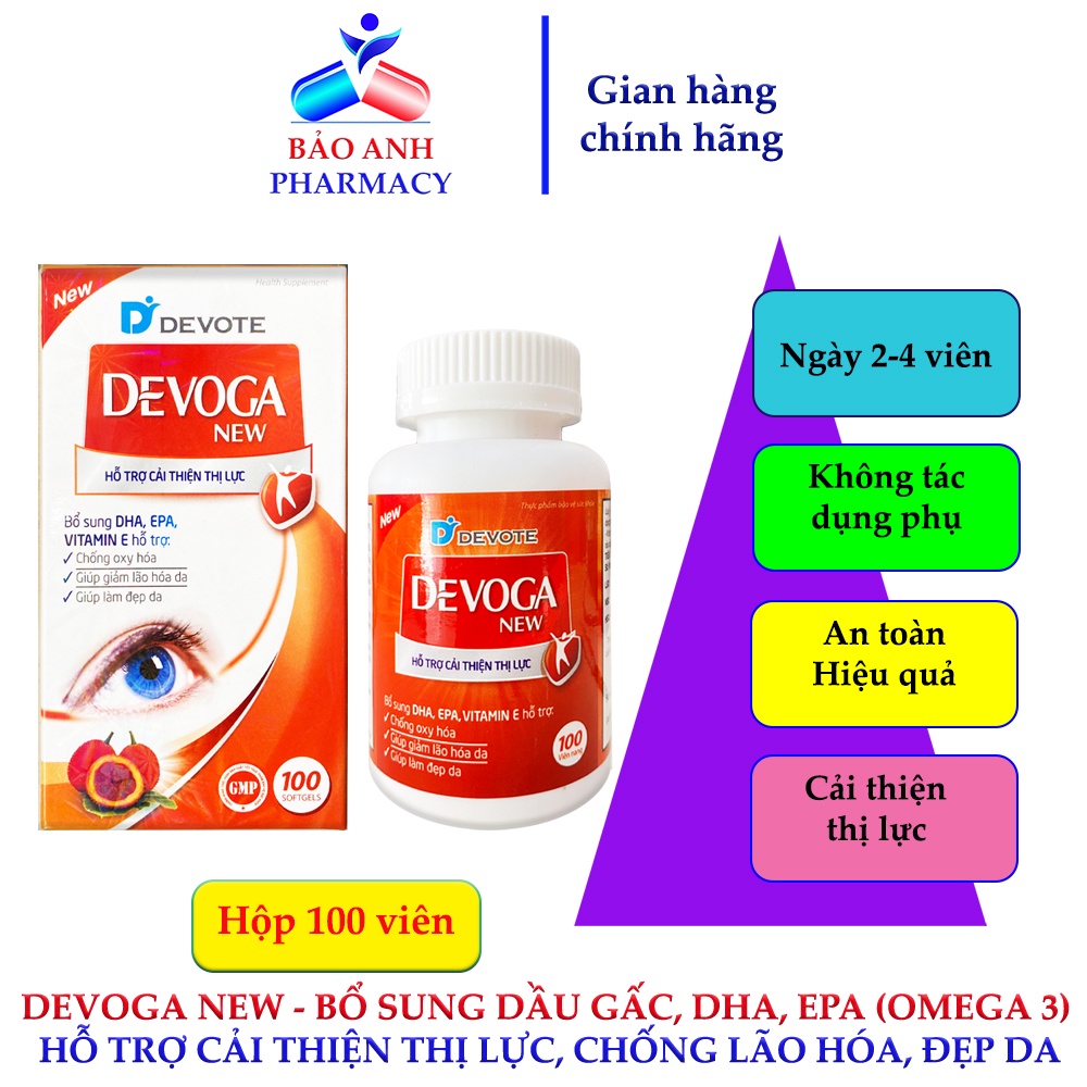 Viên uống  Dầu gấc DEVOGA New – Hỗ trợ cải thiện thị lực, giúp mắt sáng khỏe – Hộp 100 viên