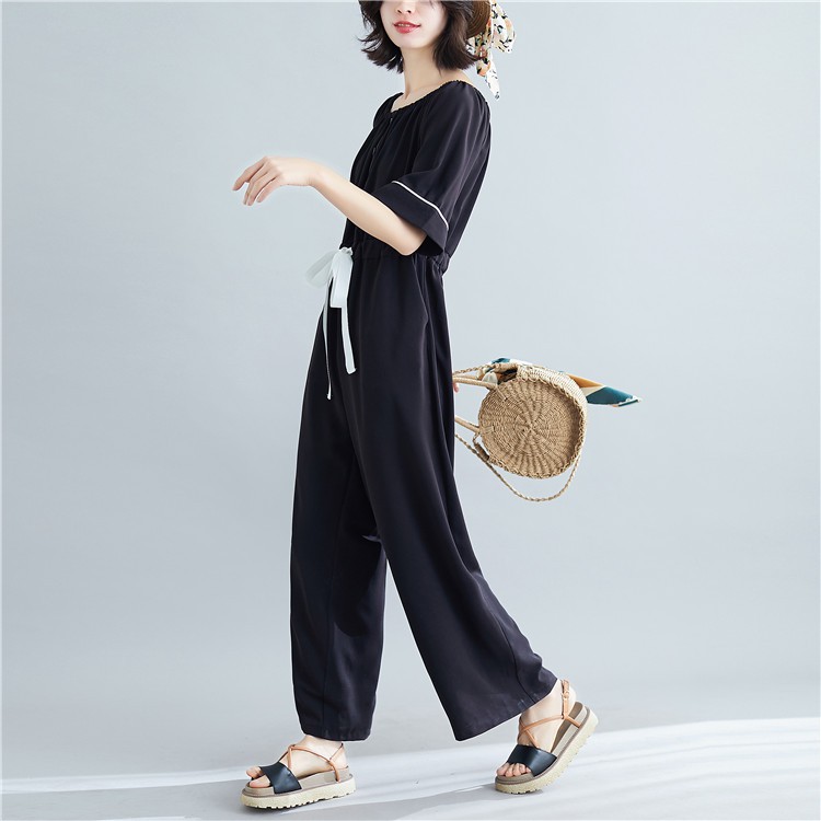 (J006) Bộ jumpsuit nữ bigsize bẹt vai dáng dài (size L đến 2XL fit 90kg)