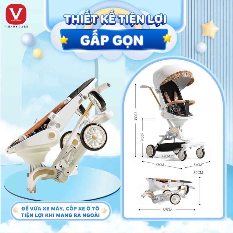 Xe Đẩy 2 Chiều V-Baby IX9 Gấp Gọn Đảo Chiều Mẫu Mới 2022 Hàng Chính Hãng Bảo Hành 1 Năm