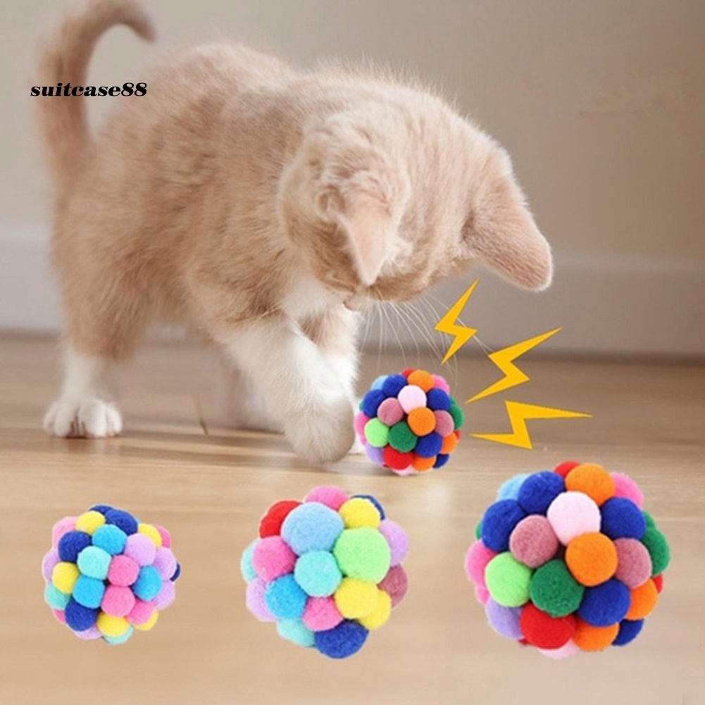 【SU】 Pet Cats Kitten Handmade Bells Bouncy Ball Molar Chewing Interactive Play Toy