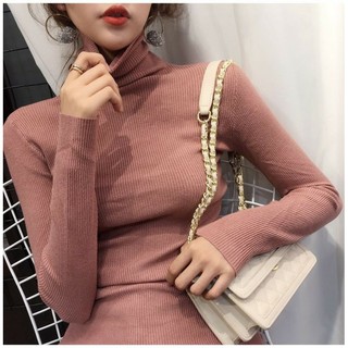 Áo len hồng cổ lọ