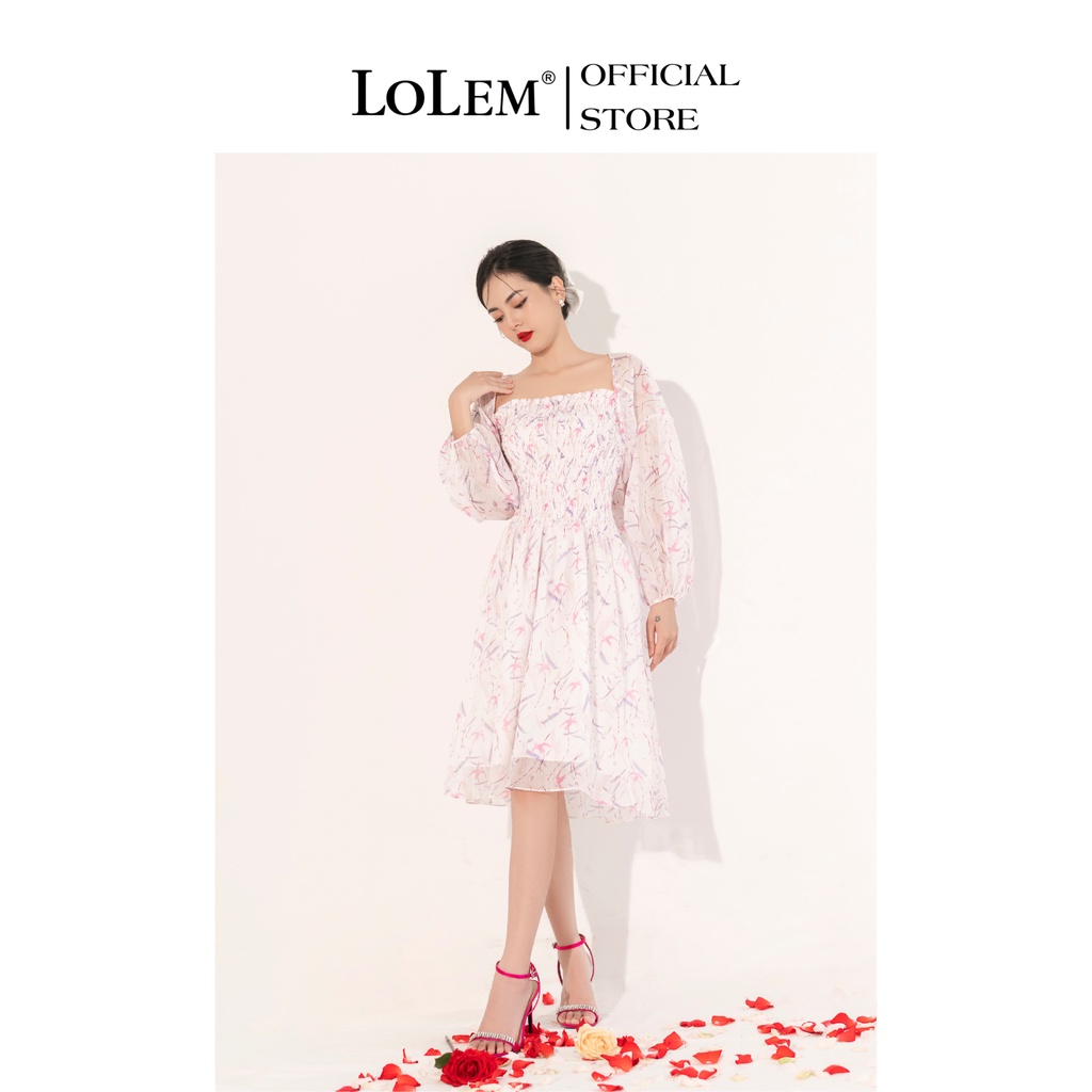 Set váy tơ hoa xước đầm cúp nhún ngực kèm áo khoác LOLEM SV228