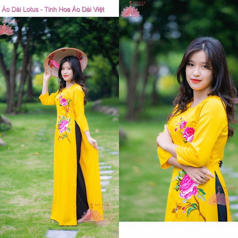 (Giá Sale)Áo Dài Truyền Thống Thêu Cao Cấp Vàng Hoa Lớn - TT0213 cung cấp bởi Áo Dài Lotus