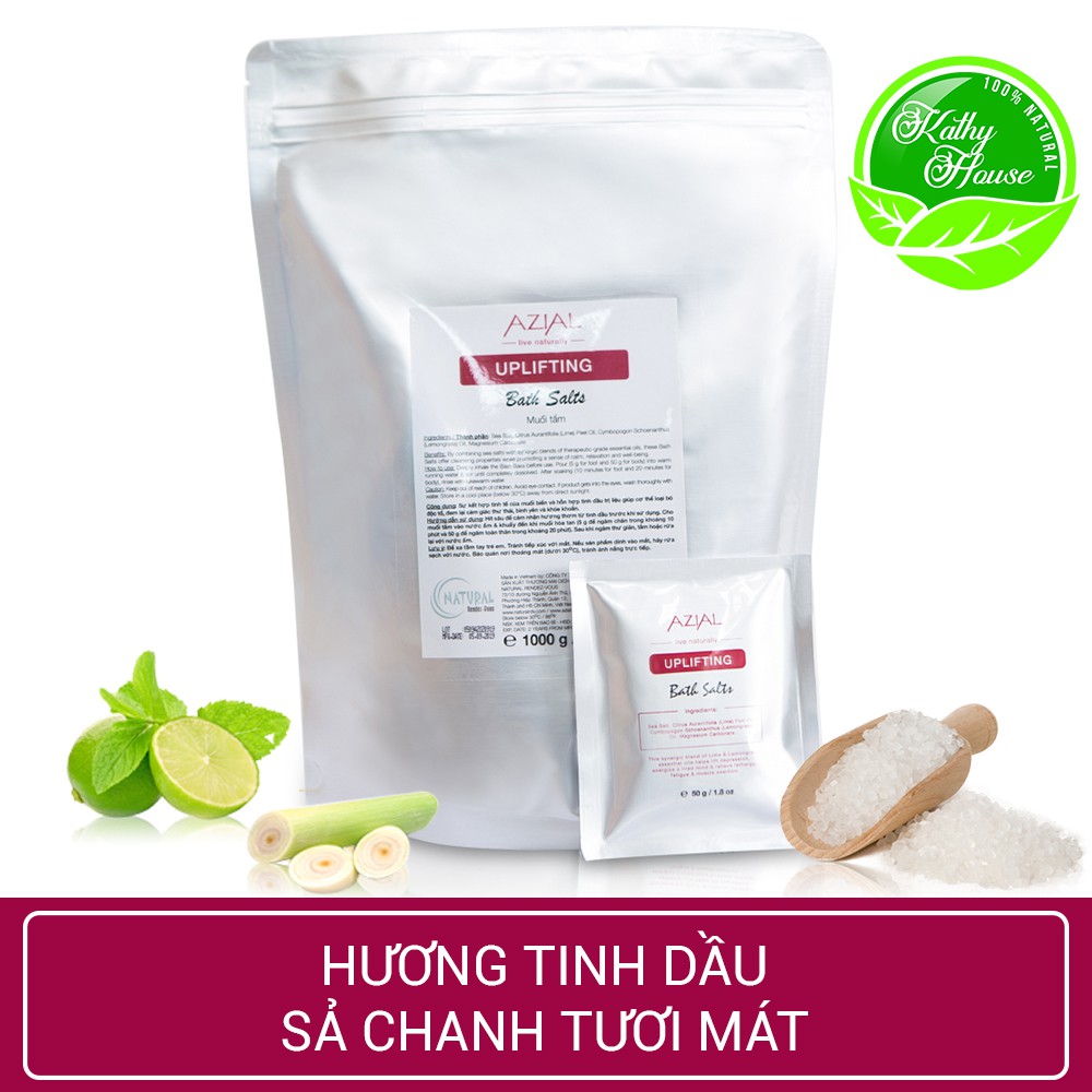 Muối tắm tinh dầu AZIAL Uplifting Bath Salts, giảm cảm cúm, giảm đau cơ, túi 1 KG