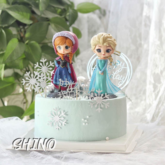 Đồ chơi Búp bê công chúa Elsa/Anna chibi trang trí bánh sinh nhật