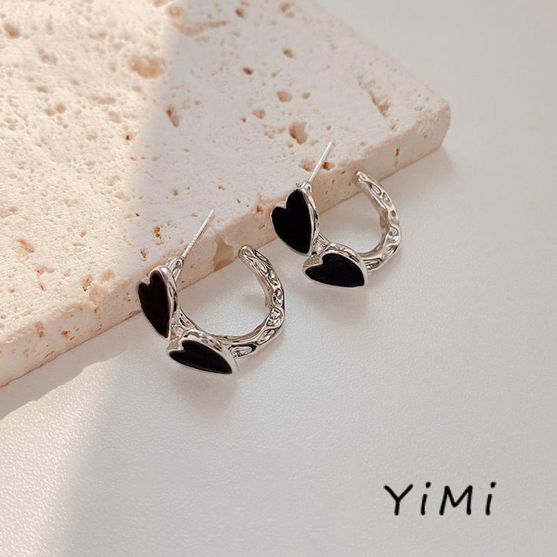 Khuyên Tai Hình Trái Tim Màu Tối Phong Cách Hàn Quốc Cổ Điển