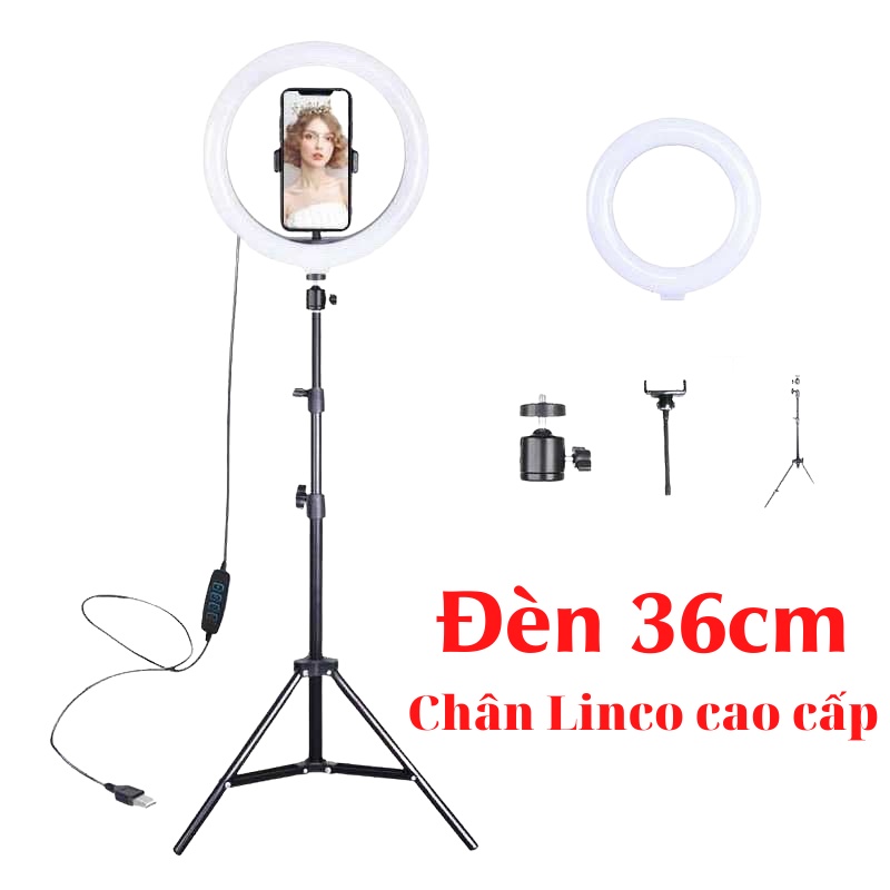 Đèn livestream 36cm kèm chân đỡ đèn bằng sắt dài 2m1 mới 100% hỗ trợ chụp ảnh, make up 3 chế độ sáng