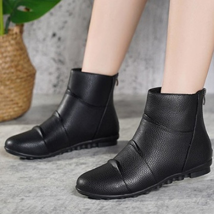 [CHẤT LƯỢNG] Giày boot nữ boot ống tháp tầng, boots 2 dây kéo da mềm không đau chân S036